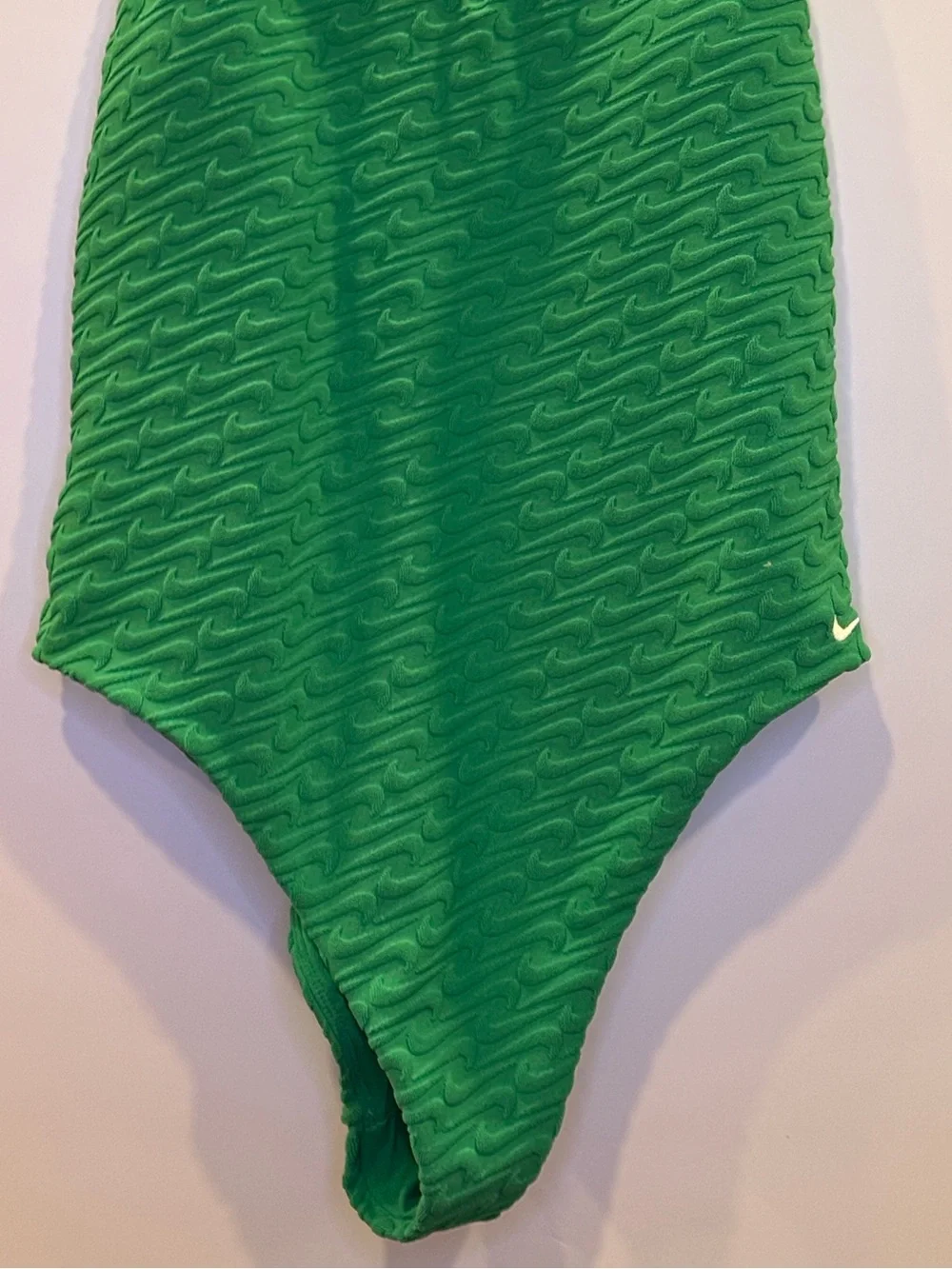 NIKE Swoosh Textured One Piece Swimsuit V Neck Y Back NEW Green Terry XL